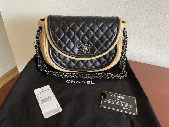 Chanel FLAP BAG Schwarz/Beige Lammleder NEU MIT ETIKETT